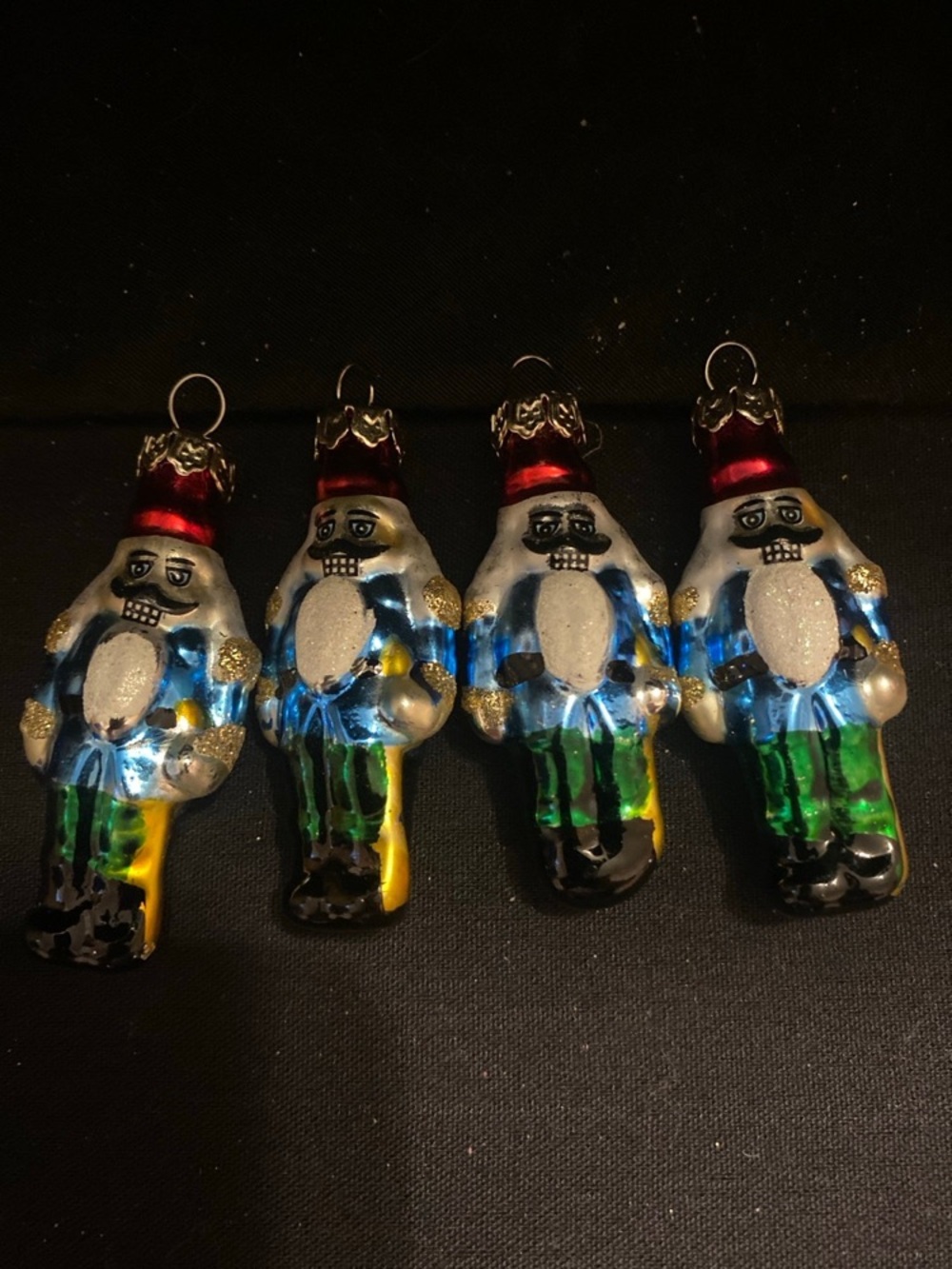 Silvered Glass Mini Nutcracker Christmas Ornaments - set of 4